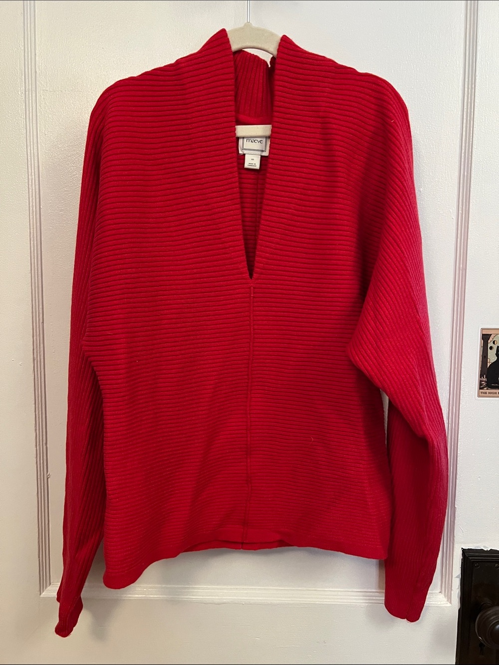 Maeve Red Ribbed V-Neck Pullover (last season)